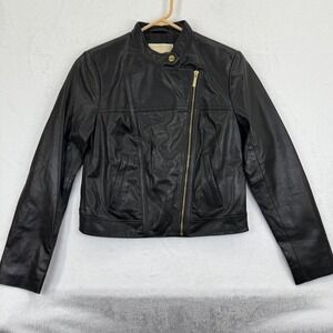 Michael Kors Black Leather Moto Jacket Womens‎ Size M Asymmetrical Zip